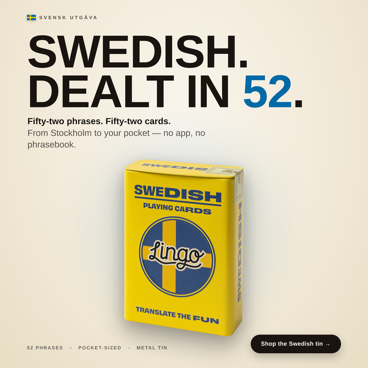 Swedish Travel Tin – box with a headline introducing the deck