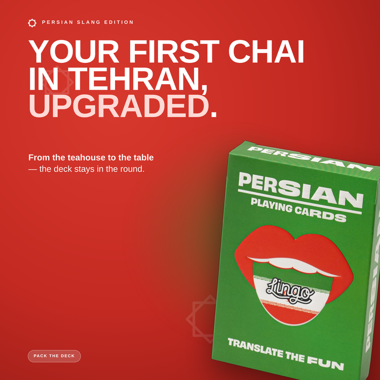 Persian Lingo Playing Cards – cards and box in a lifestyle scene