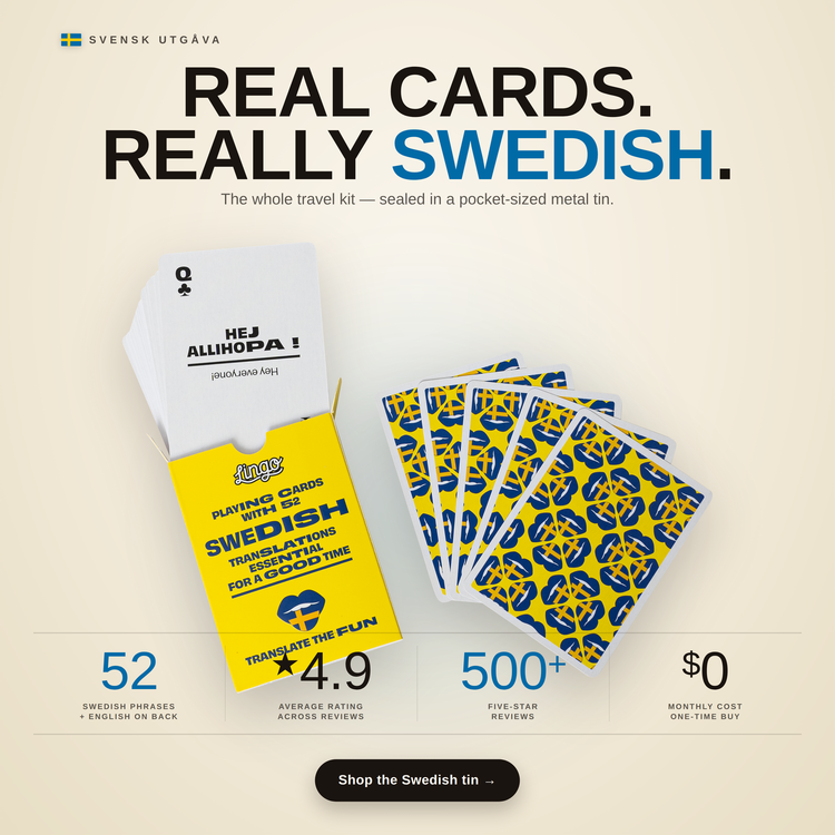 Swedish Travel Tin – box and cards with key facts and star rating