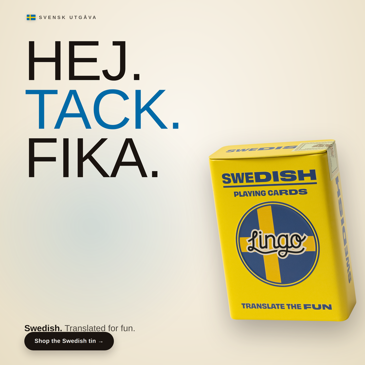 Swedish Travel Tin – box beside bold headline text