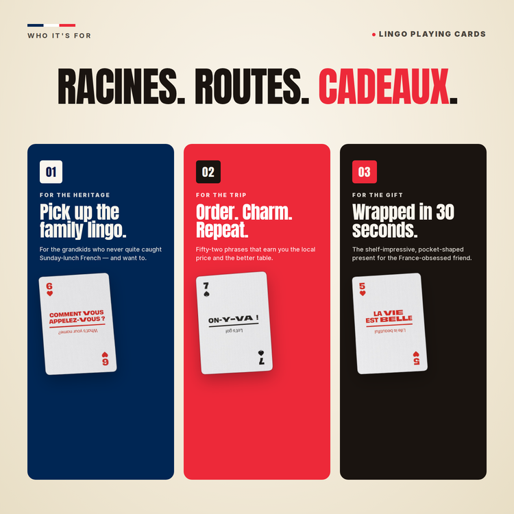 French Lingo Playing Cards – gift ideas: for the heritage, for the trip, for the gift