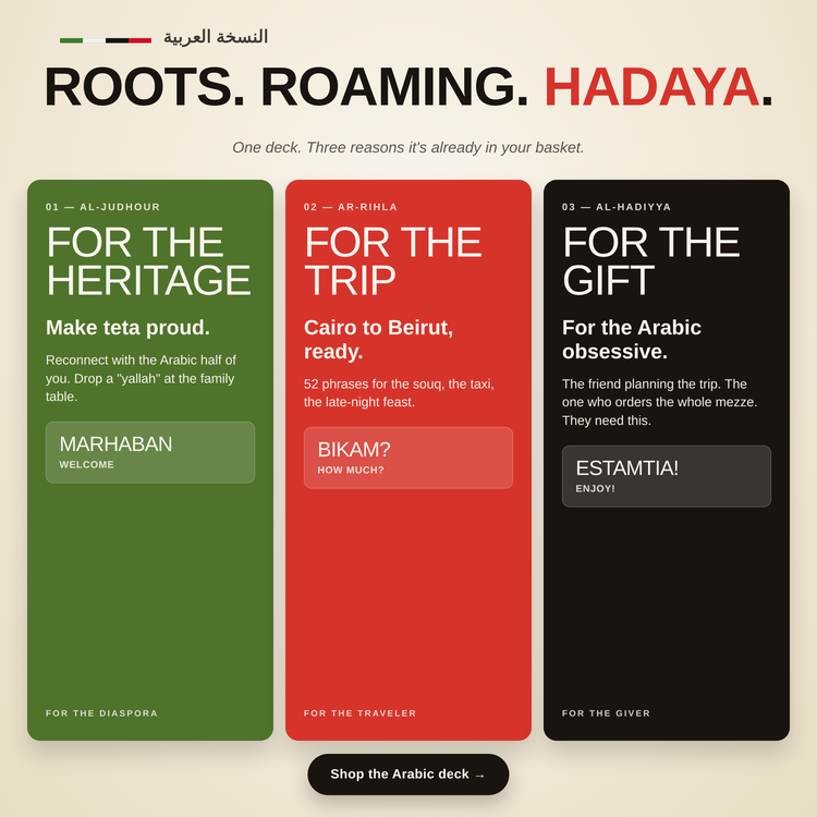 Arabic Lingo Playing Cards – gift ideas: for the heritage, for the trip, for the gift