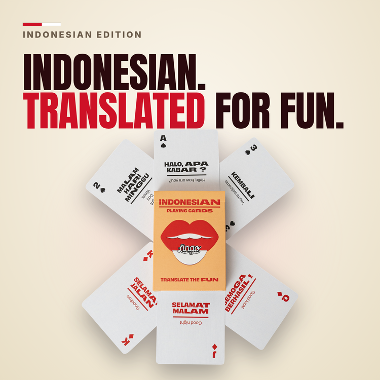 Lingo Indonesian playing cards - Indonesian. Translated for fun.