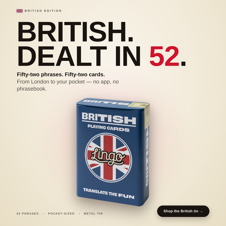 British Travel Tin – box with a headline introducing the deck