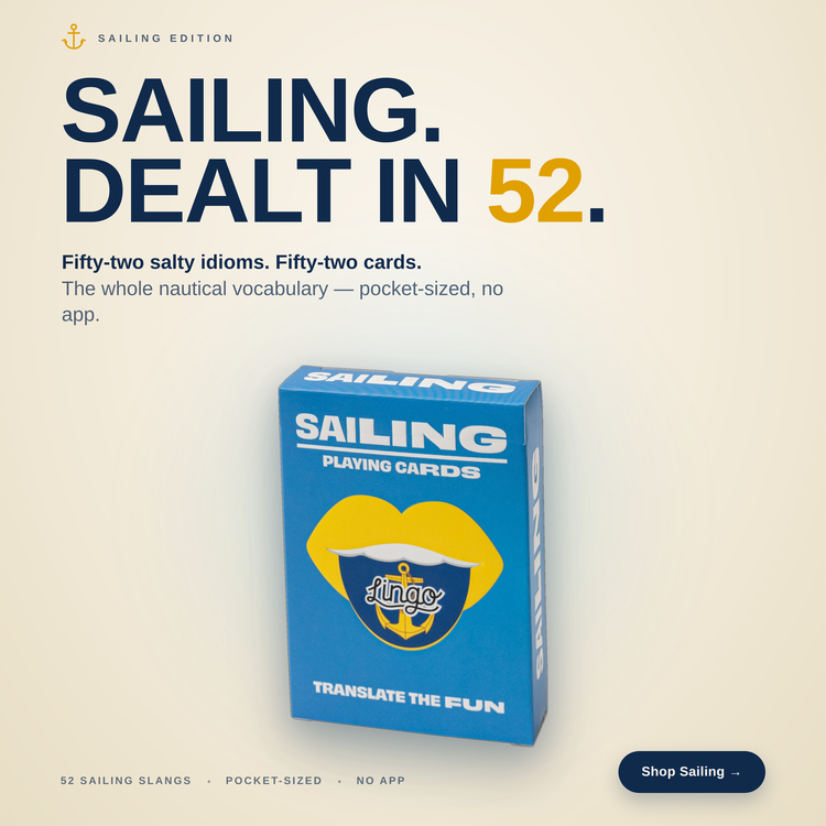 Sailing Lingo Playing Cards – box with a headline introducing the deck