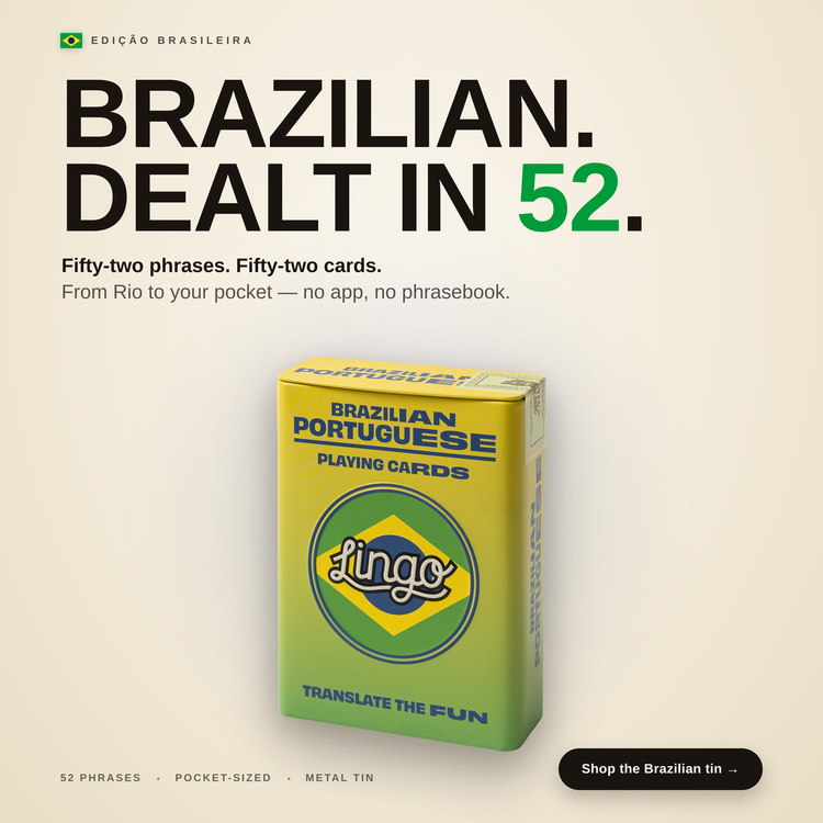 Brazilian Travel Tin – box with a headline introducing the deck