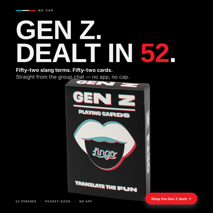 Gen Z Lingo Playing Cards – box with a headline introducing the deck