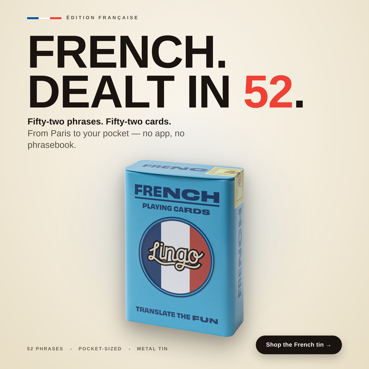 French Travel Tin – box with a headline introducing the deck
