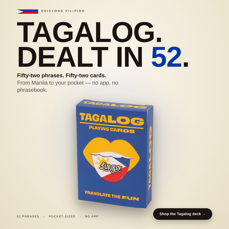Tagalog Lingo Playing Cards – box with a headline introducing the deck