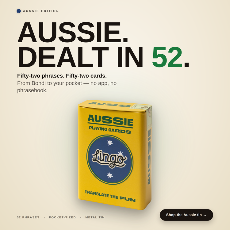 Aussie Travel Tin – box with a headline introducing the deck