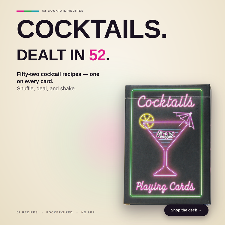 Cocktails Playing Cards – box with a headline introducing the deck