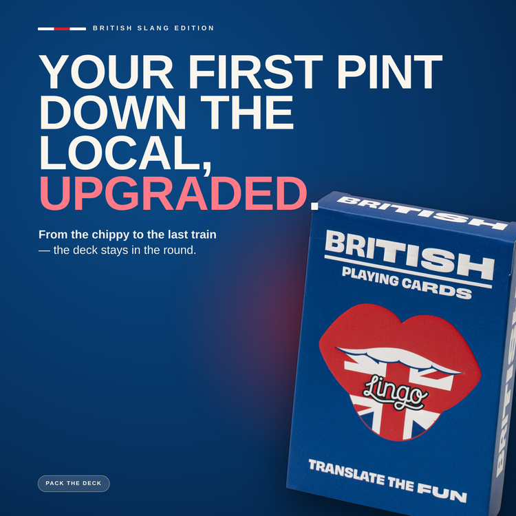 British Lingo Playing Cards – cards and box in a lifestyle scene