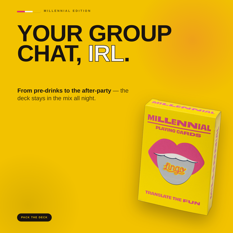 Millennial Lingo Playing Cards – cards and box in a lifestyle scene