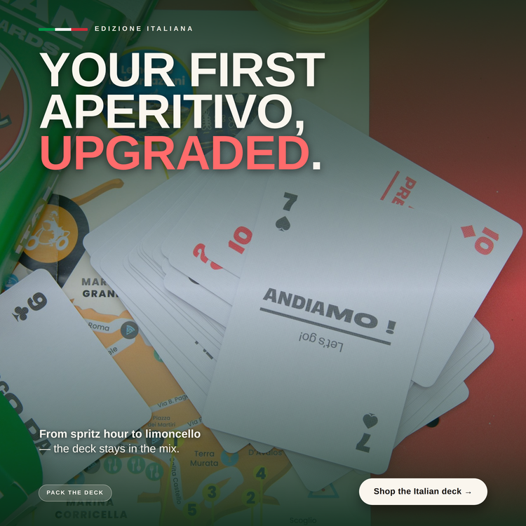 Italian Lingo Playing Cards – cards and box in a lifestyle scene