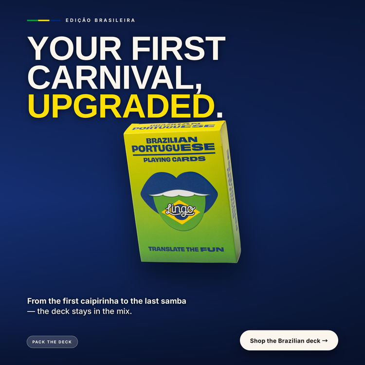 Brazilian Lingo Playing Cards – cards and box in a lifestyle scene