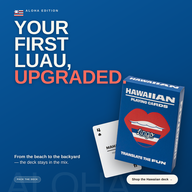 Hawaiian Lingo Playing Cards – cards and box in a lifestyle scene