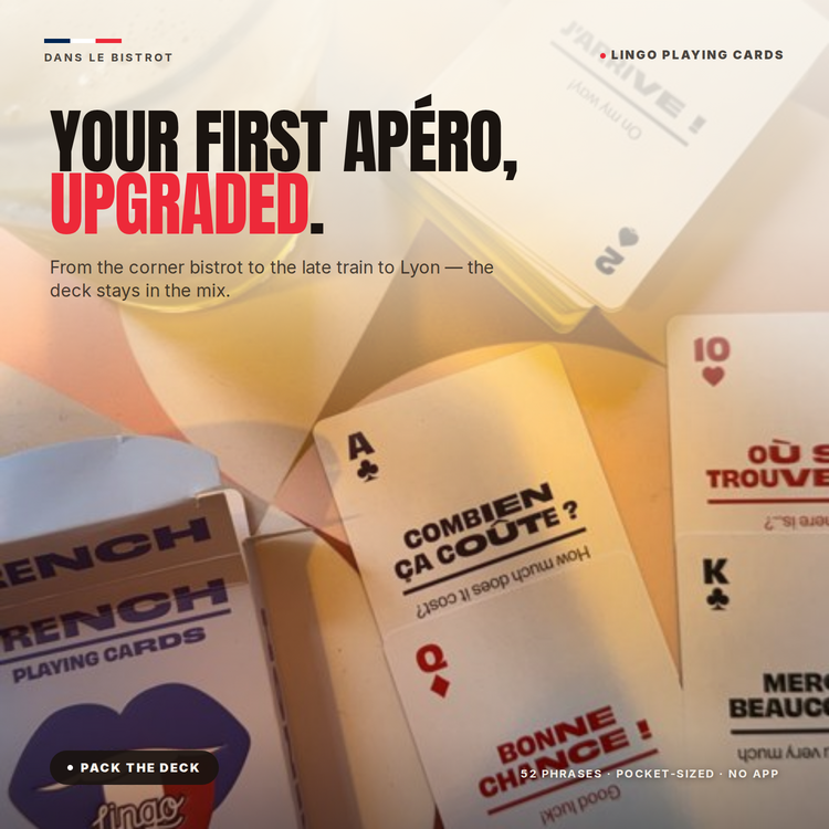 French Lingo Playing Cards – cards and box in a lifestyle scene