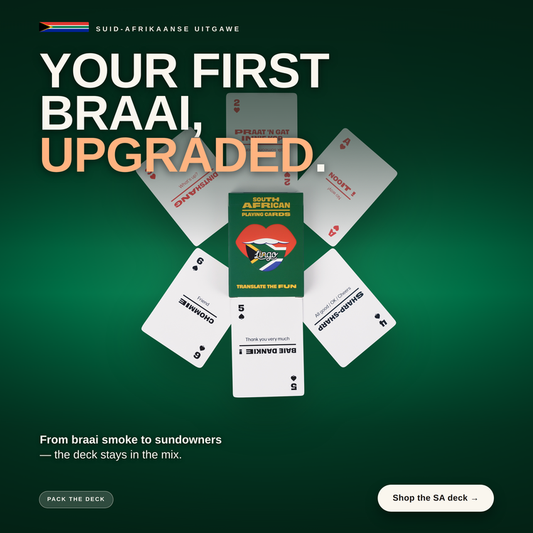 South African Lingo Playing Cards – cards and box in a lifestyle scene