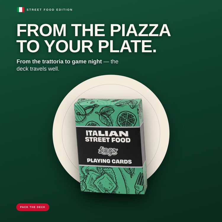 Italian Street Food – cards and box in a lifestyle scene