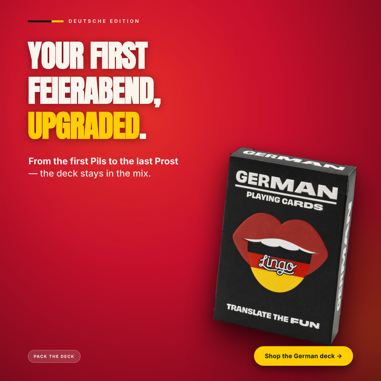 German Lingo Playing Cards – cards and box in a lifestyle scene