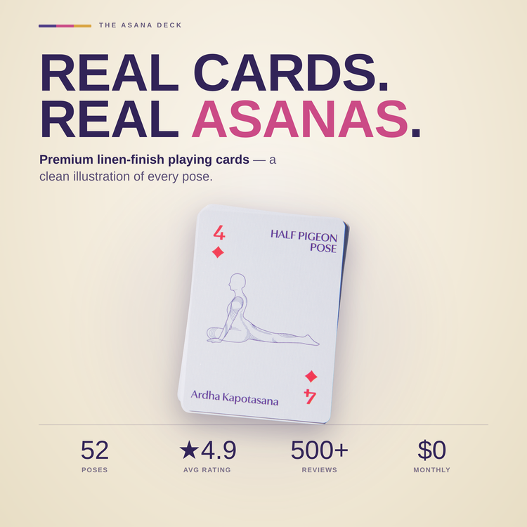 Yoga Playing Cards – box and cards with key facts and star rating