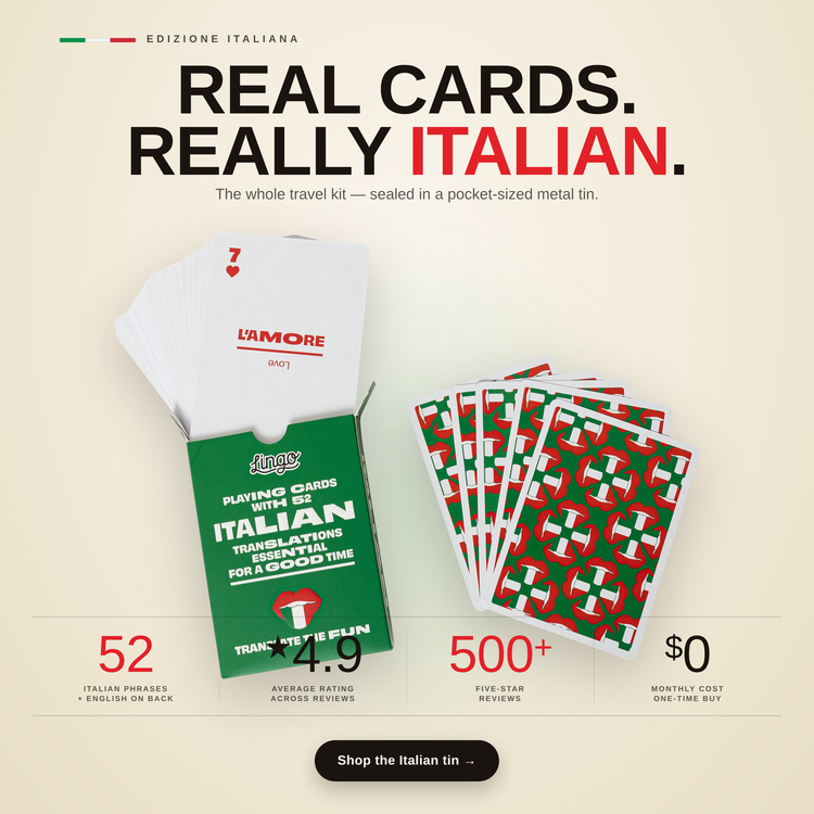Italian Travel Tin – box and cards with key facts and star rating