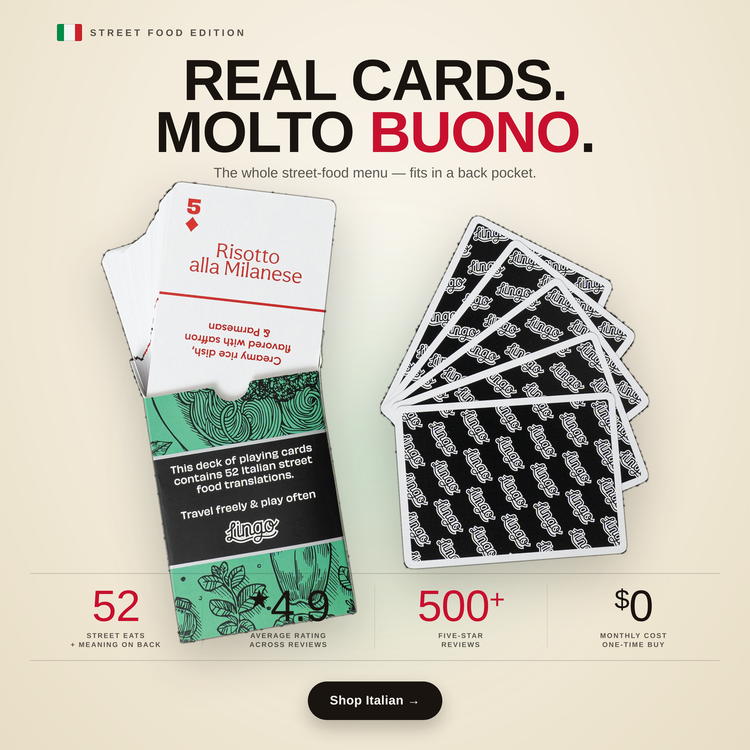 Italian Street Food – box and cards with key facts and star rating
