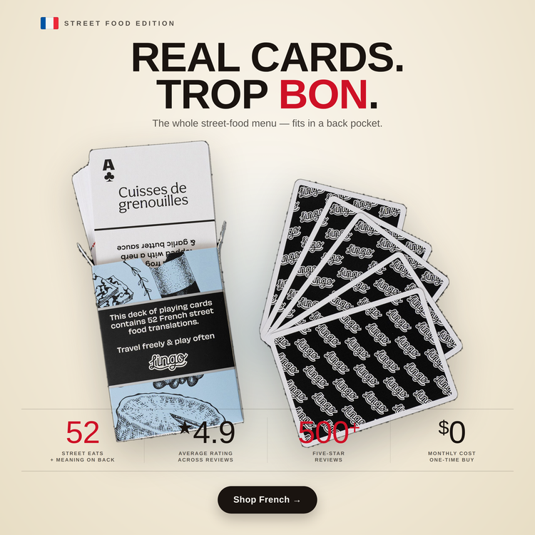 French Street Food – box and cards with key facts and star rating