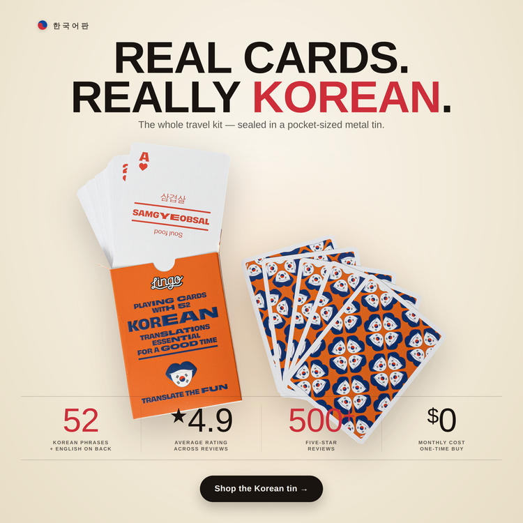 Korean Travel Tin – box and cards with key facts and star rating