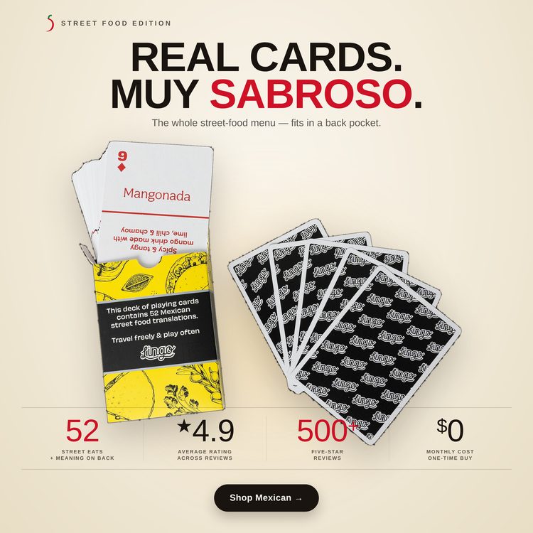 Mexican Street Food – box and cards with key facts and star rating