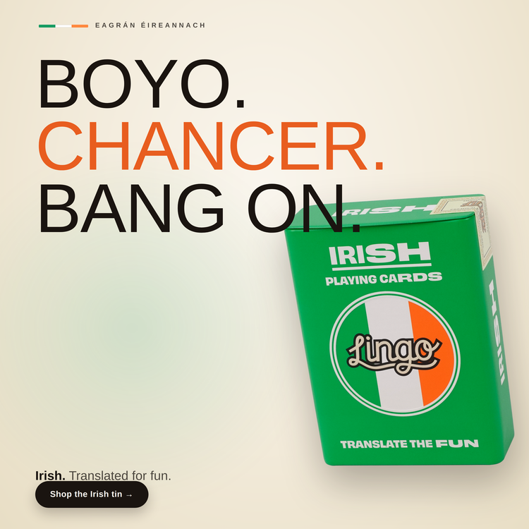 Irish Travel Tin – box beside bold headline text