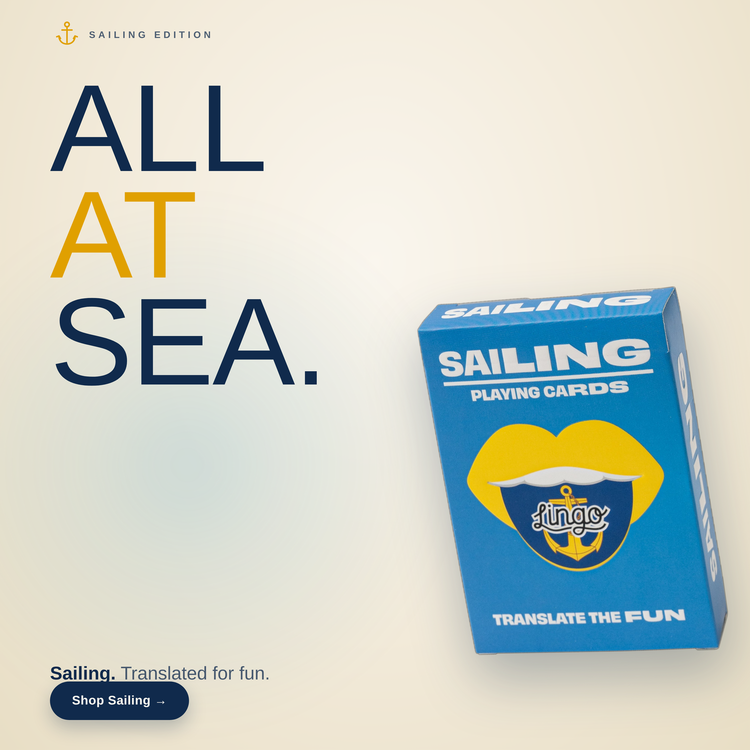 Sailing Lingo Playing Cards – box beside bold headline text