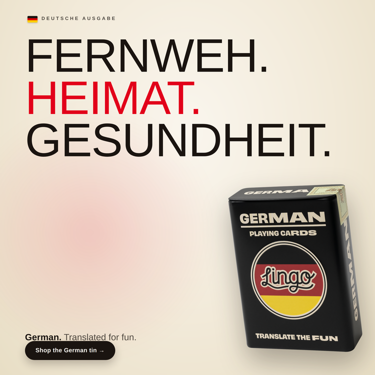 German Travel Tin – box beside bold headline text