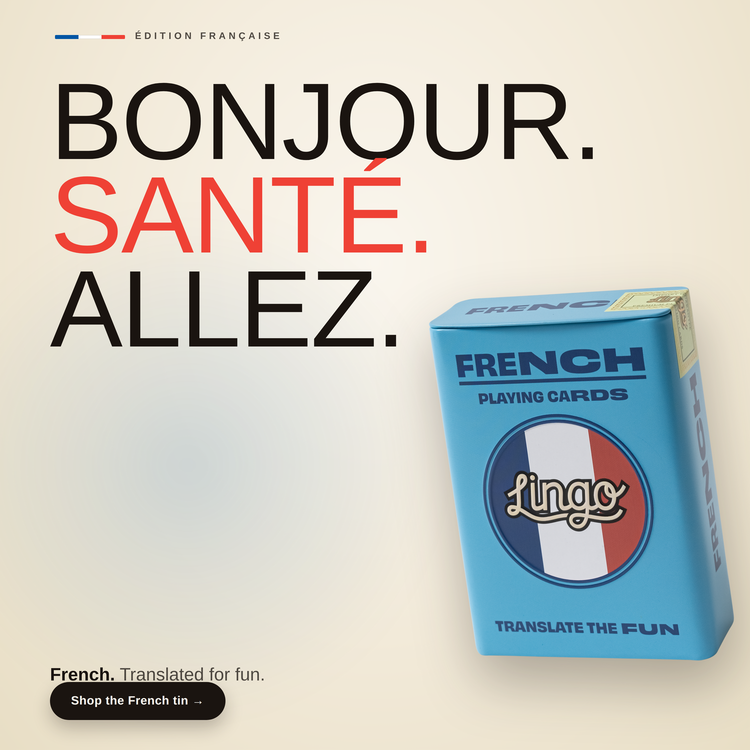 French Travel Tin – box beside bold headline text