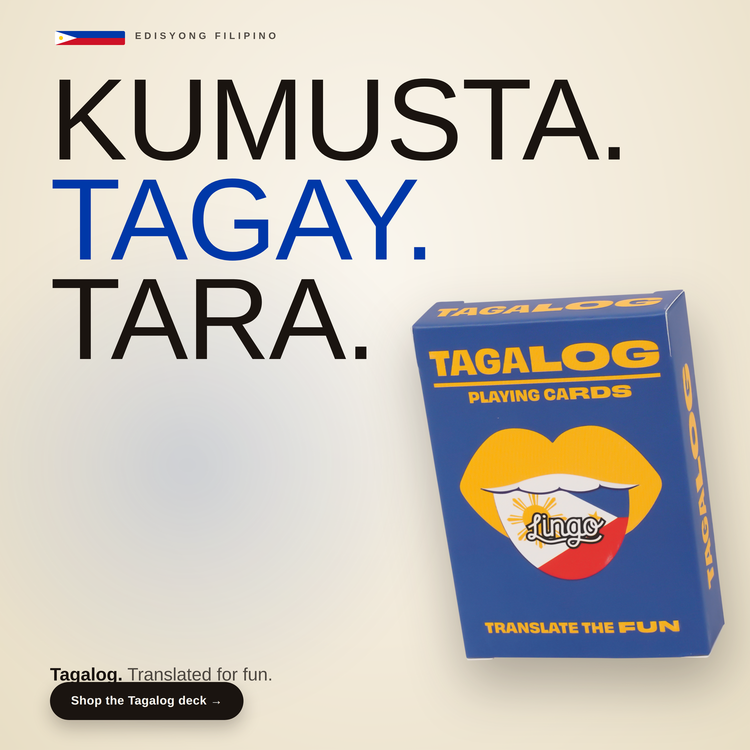 Tagalog Lingo Playing Cards – box beside bold headline text