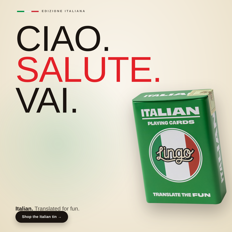Italian Travel Tin – box beside bold headline text