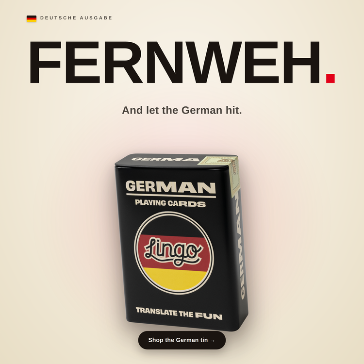 German Travel Tin – box with two example cards