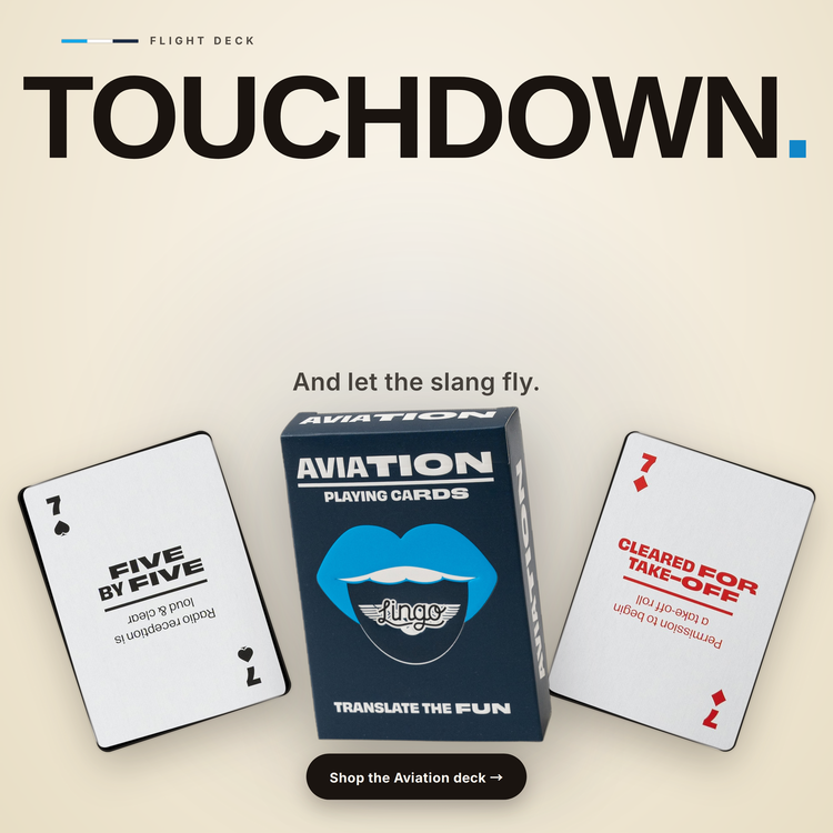 Aviation Lingo Playing Cards – box with two example cards