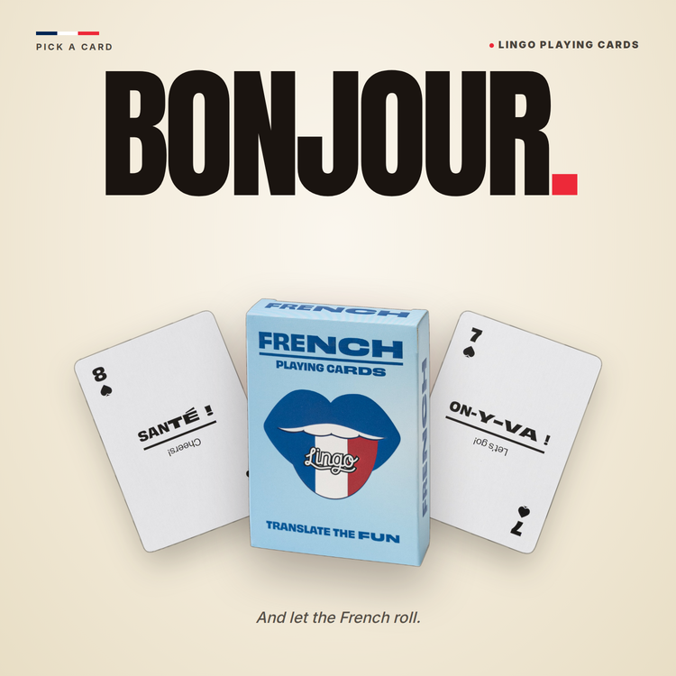 French Lingo Playing Cards – box with two example cards