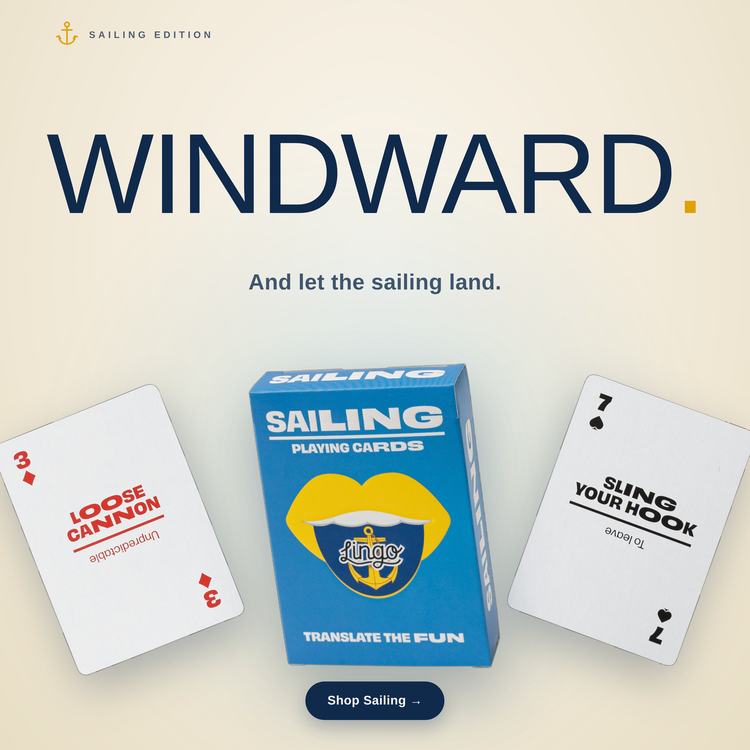 Sailing Lingo Playing Cards – box with two example cards