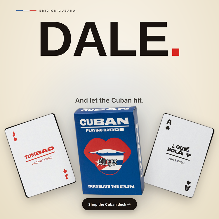 Cuban Lingo Playing Cards – box with two example cards