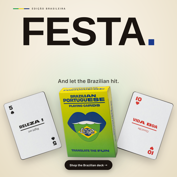 Brazilian Lingo Playing Cards – box with two example cards