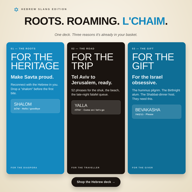 Hebrew Lingo Playing Cards – gift ideas: for the heritage, for the trip, for the gift