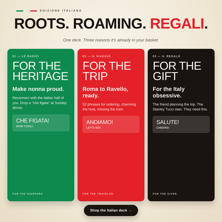 Italian Lingo Playing Cards – gift ideas: for the heritage, for the trip, for the gift
