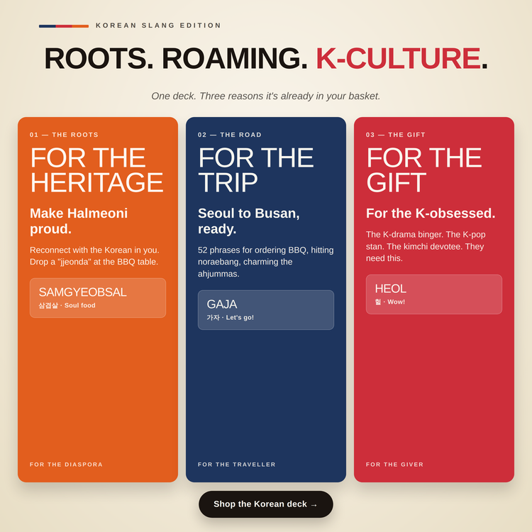 Korean Lingo Playing Cards – gift ideas: for the heritage, for the trip, for the gift