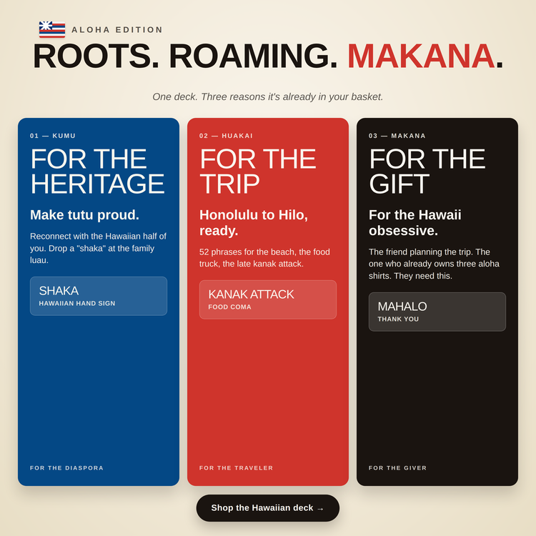 Hawaiian Lingo Playing Cards – gift ideas: for the heritage, for the trip, for the gift