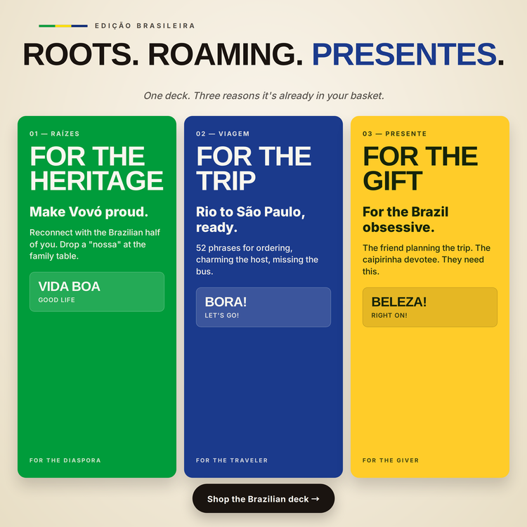 Brazilian Lingo Playing Cards – gift ideas: for the heritage, for the trip, for the gift