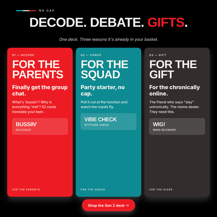 Gen Z Lingo Playing Cards – gift ideas: for the heritage, for the trip, for the gift