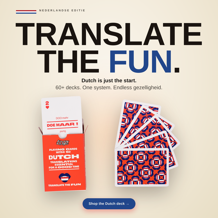 Dutch Lingo Playing Cards – box with a fanned hand of cards
