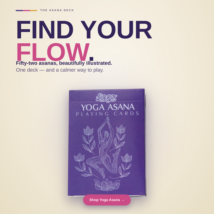 Yoga Playing Cards – box with a fanned hand of cards